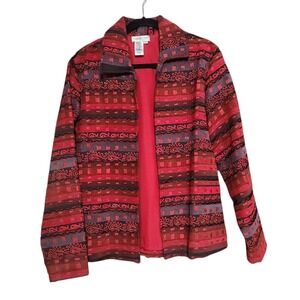 Coldwater Creek Women's Red/Black Beaded‎ Long Sleeve Open Jacket Size Large
